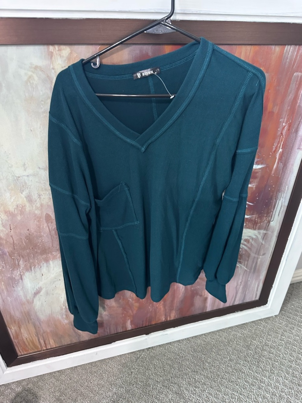 V-Neck Thermal Top in Teal Green